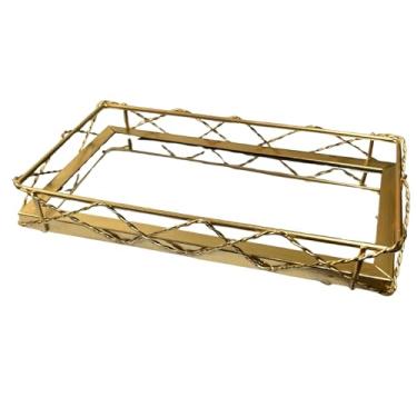 Imagem de Bandeja Decorativa Retangular com Fundo Espelhado (Dourada)
