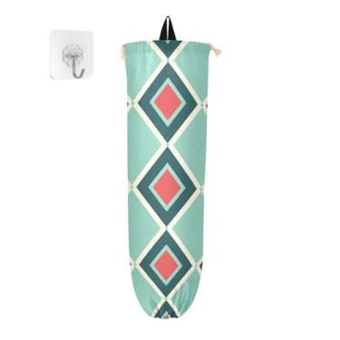 Imagem de xigua Grade Of Diamonds Suporte de parede para saco de plástico com cordão, pacote com 2, organizador de sacolas de compras reutilizáveis, decoração para bolsas, meias, roupas íntimas e gravatas