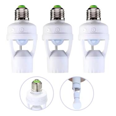 Imagem de Sensor de Movimento E27, Soquete Adaptador para Lâmpadas, Detector de Presença Automático, Base Branca, Conjunto com 3 Unidades