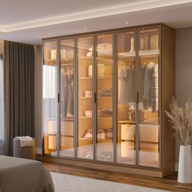 Imagem de Guarda-roupa 6 Portas Reflecta com Led 100% Mdf Orion CabeCasa MadeiraOriginals Olmo