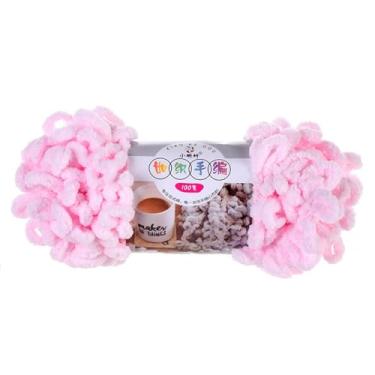 Imagem de 1 novelo de fio macio em loop 100% poliéster, fio fofo de crochê rosa pérola 7 x 2,5 mm para artesanato de tricô feito à mão