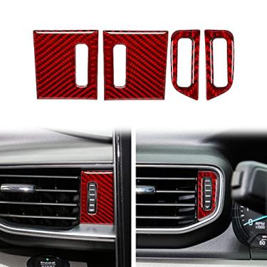 Imagem de nuoozy Capa de painel frontal de fibra de carbono para saída de vento para ar condicionado compatível com Ford Explorer 2020 2021 2022 acessórios interiores vermelho (4 peças)