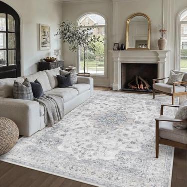 Imagem de HUGEAR Tapetes laváveis na máquina, 22 x 30 cm, vintage, azul, grande, sala de estar, quarto, estilo neutro, antiderrapante, resistente a manchas, tapete para casa, retrô, estética, decoração moderna