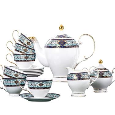 Imagem de LE POTOCIO Conjunto de chá de porcelana estilo europeu, conjuntos de chá para 6 adultos, conjunto de xícara de chá Bone China com colheres de bule de chá, tigela de açúcar, jarra de creme, conjunto de