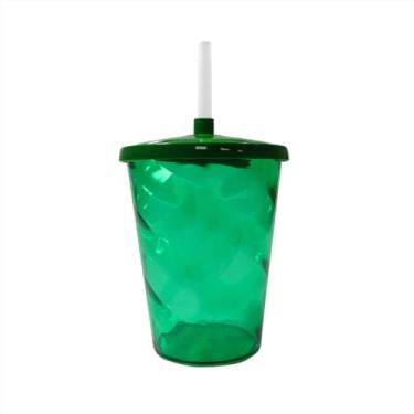 Imagem de Kit 10 Copo Acrílico Twister Colorido 300ml Tampa e Canudo Translucido (Verde)