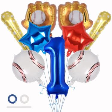 Imagem de Balões de beisebol, decorações de 1º aniversário de beisebol, balão número 1 de 101 cm para crianças, aniversário, esportes temáticos, artigos de festa (número 1)