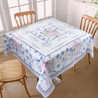 Imagem de SHIYUE Chinoiserie Mahjong Toalha de mesa de cartão floral 139,7 cm x 139,7 cm Instruções de jogo quadrado para iniciantes, cartas, jogos de tabuleiro (flores azuis e rosa)