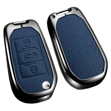 Imagem de Porta-chaves chaveiro compatível com peugeot 208 2008 301 308 3008 rcz 508 408 2008 307 capa protetora de couro para chave de carro(C-blue)