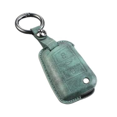 Imagem de Capa de couro para chave de carro, protetor de suporte compatível com vw golf 7 mk7 vii tiguan mk2 polo passat jetta lavida acessório(B-green keychain)