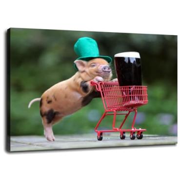 Imagem de 0910 Pôster engraçado porcos impressões em tela Guinness arte de parede para casa 1 painéis decorações com moldura 81.3 cm x 61.0 cm