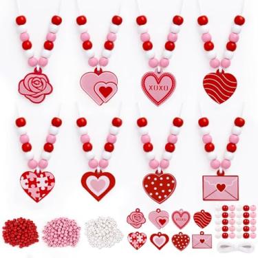 Imagem de Eternity sky 32 peças de artesanato para o dia dos namorados – Kit de colar de contas de coração de madeira para aniversários, presentes de festa