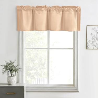 Imagem de Hiasan Cortinas de saia para cozinha, sala de estar, porão e janelas de banheiro, janela pequena, topo curto sólido de fazenda, painéis de cortina com bolso de haste curta - 106 x 30 cm, bege novo, 1