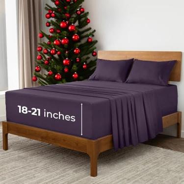 Imagem de Mellanni Lençóis King Extra Deep – Roupa de cama emblemática coleção de 4 peças – Hotel luxuoso, ultramacio, lençóis refrescantes – resistente a rugas, desbotamento, manchas (king, roxo)