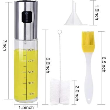 Imagem de Garrafa de spray óleo aço inoxidável 304 tipo pressão Ferramenta cozinha com escala e 2 pincéis para churrasco Cozinhar grelhado Assar Salada Controle