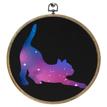 Imagem de Decoração de parede redonda emoldurada de gato bonito arte de parede arte de parede presentes para mulheres homens preto pendurado arte para casa quarto meninos escritório aniversário decoração de