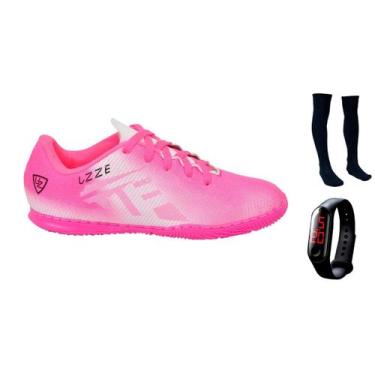 Imagem de Chuteira Futsal Quadra UZ Costurada + Meião Futebol + Relógio Digital 