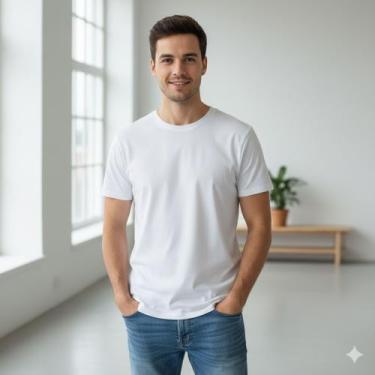 Imagem de Camiseta Branca Básica Masculina 100 Em Algodão Gola Redonda Manga Cur