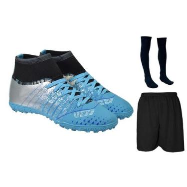 Imagem de Chuteira Society Botinha Cano Alto Costurada Leve + Meião + Short Espo