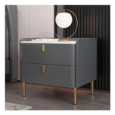 Imagem de Mesa de cabeceira branca moderna mesa de cabeceira de ardósia pintada simples armário de cabeceira interno quarto cabeceira armário de armazenamento com gaveta dupla mesa pequena (C)