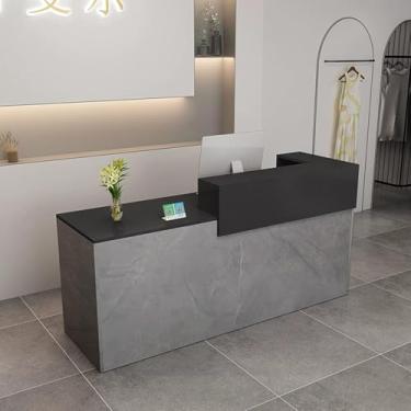 Imagem de Balcão De Recepção De Caixa Em Forma De L De Madeira, Balcão De Varejo Moderno Simples Para Checkout, Loja De Varejo De Salão Com Gaveta Trancável E Bandeja De Te, A-grayl Eft Corner, 39.3 inch