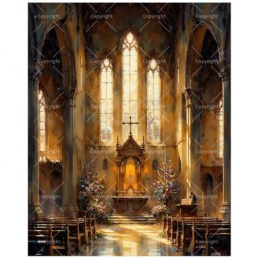 Imagem de TAOPAOLAB Kit de pintura interna por números para adultos – Pintura de interiores DIY Grand Church em tela, 40 x 50 cm, conjunto de tinta acrílica, adequado para iniciantes, arte religiosa para