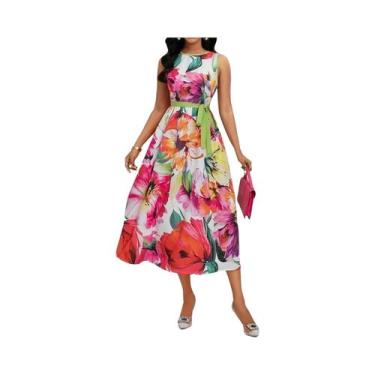 Imagem de Vestido Longo Sem Mangas Com Estampa Floral Para Mulheres, Elegante, D