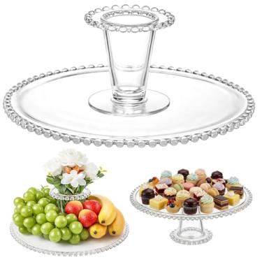 Imagem de LemonRoad Vaso de vidro 2 em 1 para flores de frutas com suporte de cupcake de 30 cm, vaso de pedestal transparente com buquê branco, peça central decorativa reversível, para exibição de flores de