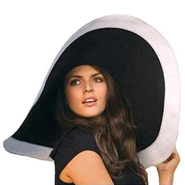 Imagem de Chapéu de palha de aba larga feminino Derby chapéu flexível praia chapéu de sol Hbb-bk, Preto com branco, M