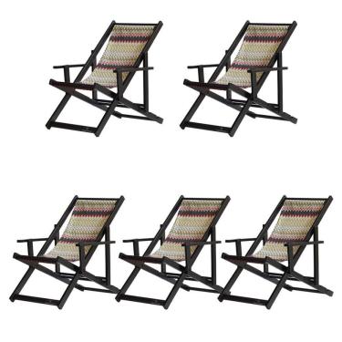 Imagem de Kit 5 Espreguiçadeiras Dobrável Black Cb-chevron Vermelho