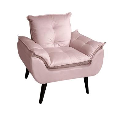 Imagem de Poltrona/cadeira Decorativa Glamour Opala Com Pés Quadrado Veludo Rosa Nude