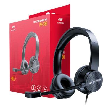 Imagem de Headset USB C3Tech PH-380BK, Drivers 40 mm, Microfone Rotativo 120°, Redução de Ruído, Cabo de 1,8 m, Plug & Play