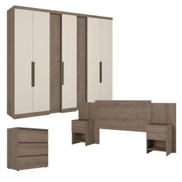 Imagem de Guarda Roupa Casal Selecto 7 Portas Rustic Off White Com Cômoda Gaveteiro Condessa E Cabeceira Formosa Rustic - Thb