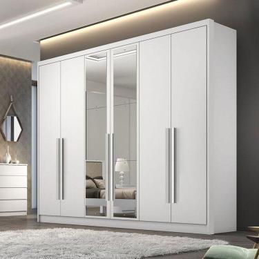 Imagem de Guarda Roupa Casal Ambiente Livorno 6 Portas 4 Gavetas Neve Com Espelho - Novo Horizonte