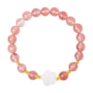Imagem de Pulseira de flores em prata 925 com quartzo de morango - Yiweisai