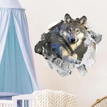 Imagem de Adesivos de parede 3D Wolf Realistic Animal Breakthrough PVC - yiweisa
