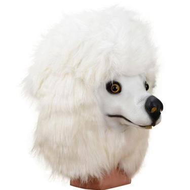 Imagem de Máscara animal Poodle Dog, látex, cabelo branco, fantasia de cosplay -