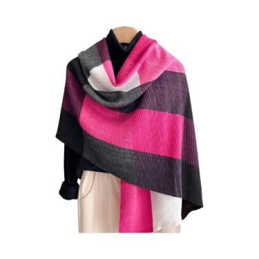Imagem de Cachecol Feminino Oversized Color-Block Com Drapeado, Quente Para Prim