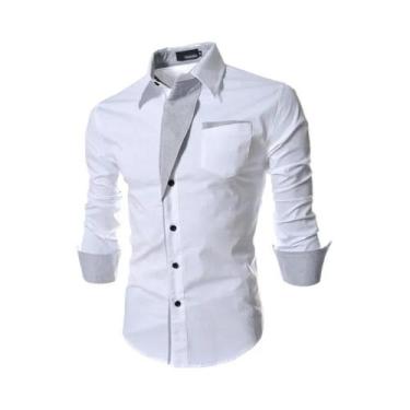 Imagem de Camisas Listradas Slim Fit Masculinas Preta E Branca De Manga Longa Pa