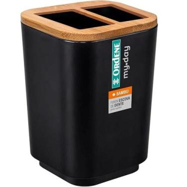 Imagem de Suporte Porta Escova de Dente Plastico e Bambu para Pia Ordene Preto