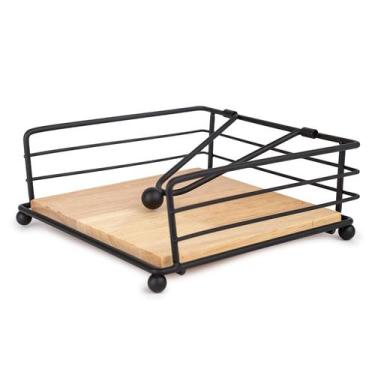 Imagem de Porta Guardanapo De Metal E Bambu Decorativo Organizador Elegante Para