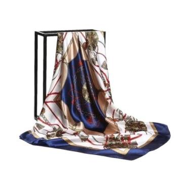 Imagem de Lenço De Seda Feminino Grande 90x90cm, Marca De Luxo, Xale Quadrado Es