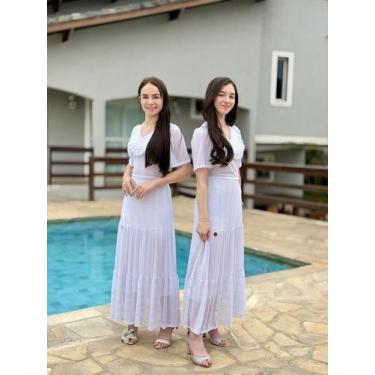 Imagem de Vestido em Tule, Branco, Fio Lurex Prata, Forrado, Lastéx Cintura, Det