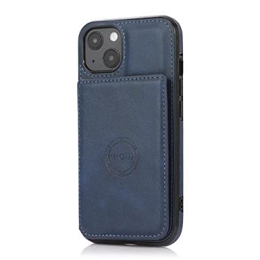 Imagem de Capa carteira para iPhone 13 Pro Max/13 Pro/13/13 Mini, capa traseira de couro com suporte para cartão Capa protetora magnética à prova de choque, suporte para montagem magnético, azul, 13 Pro 15,1 cm