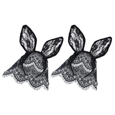 Imagem de KALLORY Presentes De Natal Trajes Para Mulheres Lace Bunny Ears Banda Black Rabbit Ears Bandeira de Cabelos de Cosplay Com Véu para Mulheres Meninas (2Pcs) Tiaras Para Mulheres Negras