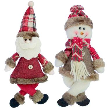Imagem de Kit 6 Enfeites Boneco De Neve E Papai Noel Natal Em Tecido 30Cm