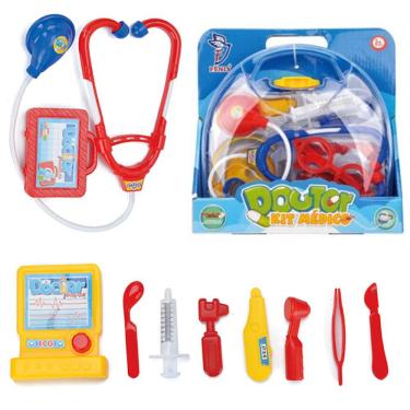 Imagem de Kit Médico Brinquedo Infantil com Maleta Doutor Fênix 10 Peças Azul e Vermelho