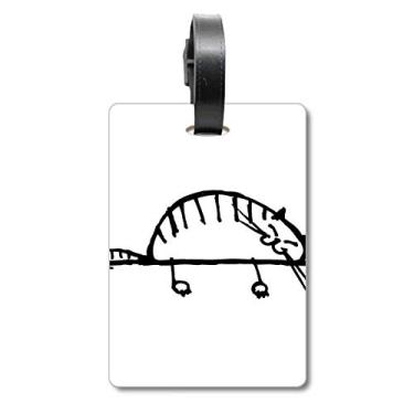 Imagem de Smile Stripe Cat Lying Line Bolsa de mala com etiqueta para cartão de bagagem