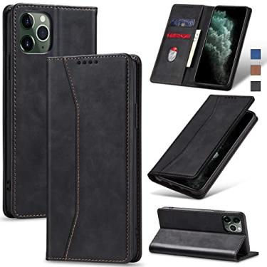 Imagem de Jasonyu Flip Carteira Capa para iPhone 11 Pro,Capinha Folio Magnética de Couro com Suporte para Cartão,Suporte para Chute - Protetora Durável de TPU à Prova de Choque para Telefone,Preto