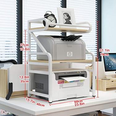 Imagem de KIZQYN Suporte de impressora Rack de impressora de 2 camadas Moldura de aço branca para escritório doméstico Rack de armazenamento multifuncional adequado para impressora pequena copiadora impressora de mesa (cor: dourado)