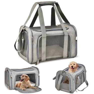 Imagem de Bolsa De Transporte Pet 44x32x30cm Cinza para Viagens de Avião Cabine Carro Para Cães E Gatos